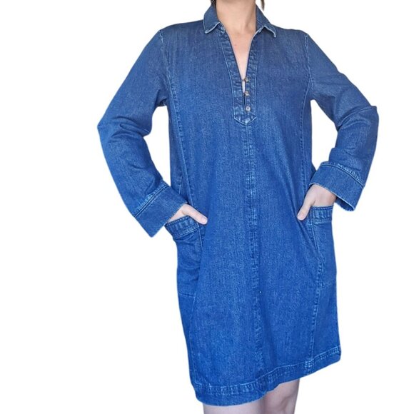 New Loft Denim Pocket Mini Dress Blue Women Size Large Tall Western Cowgirl Boho - Picture 3 of 10
